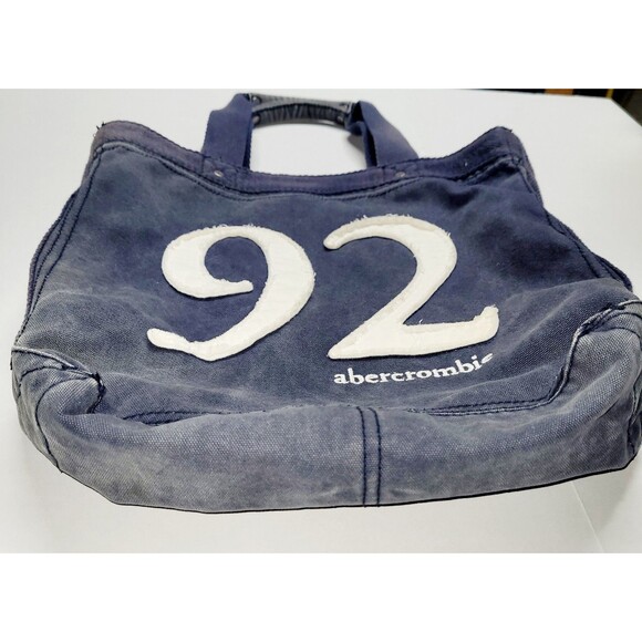 Abercrombie & Fitch Distressed Denim Blue Embroidered Tote Bag w Back Pocket - Picture 4 of 10